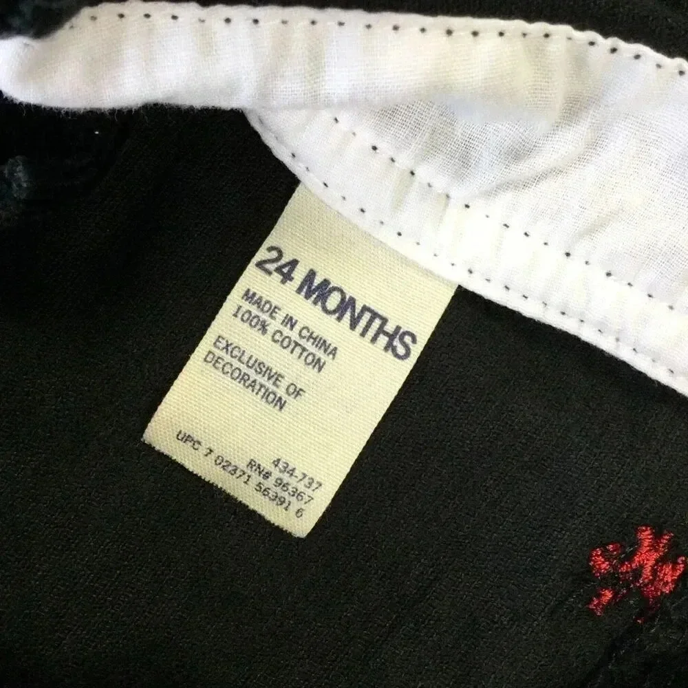 Oshkosh Girls Size 24 Months Corduroy Overalls Shorts Black Red‎ Embroidered